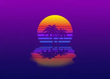 日落 逆波 合成波 复古主题 复古风格 AI艺术 简单背景 棕榈树 反射  电脑壁纸 4K壁纸  3840x2160