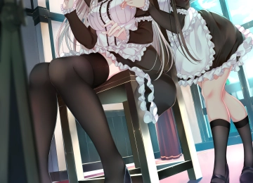 女仆装 大腿高 腮红 银发  手机壁纸 4K壁纸  3858x5167