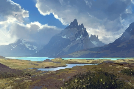 AI艺术 自然 河流 山脉 风景  电脑壁纸 4K壁纸 3840x2160