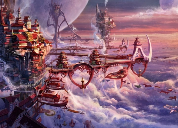 AI艺术 幻想艺术 幻想城市 云 亚洲建筑  电脑壁纸 4K壁纸  3840x2160