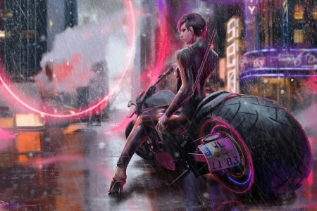 赛博女孩 赛博朋克 科幻小说 摩托车 4K壁纸 3840x2380