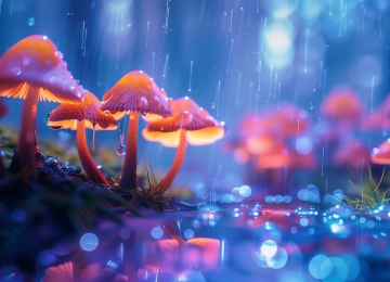 蘑菇 雨 发光 蓝色 电脑壁纸 4K壁纸  5824x3264