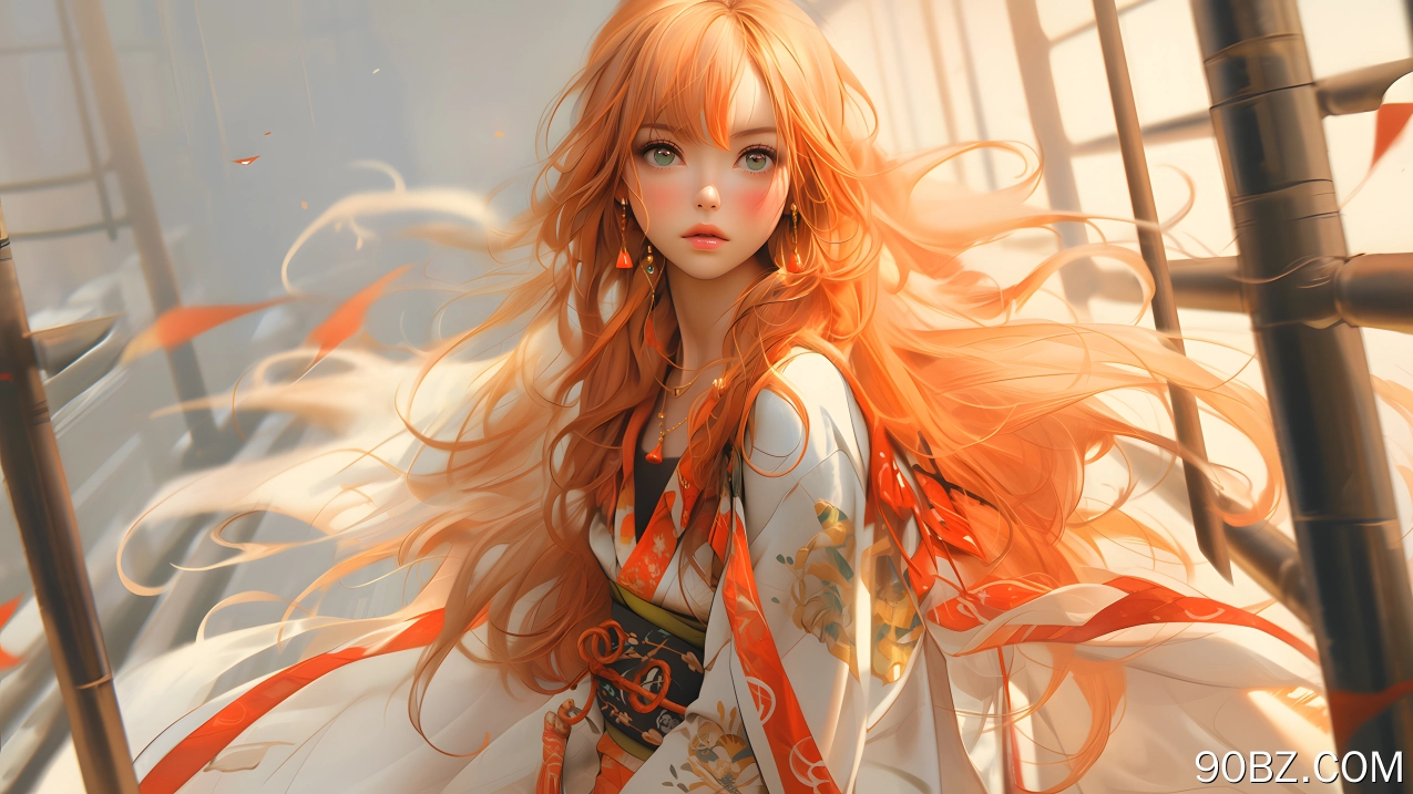 女人 红发 长发 服装 AI艺术 阳光 耳环 项链 腮红  电脑壁纸 4K壁纸