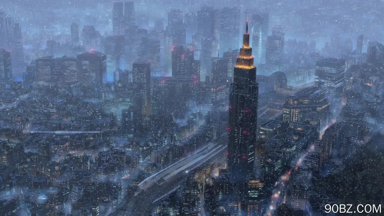 城市 楼房 灯光 下雪 模糊视觉 电脑壁纸 4K壁纸