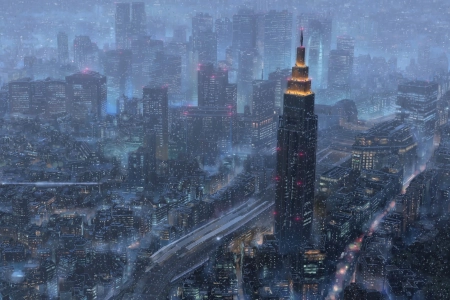 城市 楼房 灯光 下雪 模糊视觉 电脑壁纸 4K壁纸 3840x2160