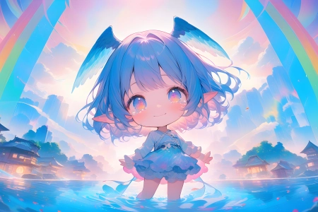 动漫女孩 人工智能艺术 赤壁 彩虹 电脑壁纸 4K壁纸 5376x3072