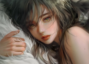 脸 长发 深色 女人 特写 肖像 红色口红 电脑壁纸 4K壁纸  4816x2907