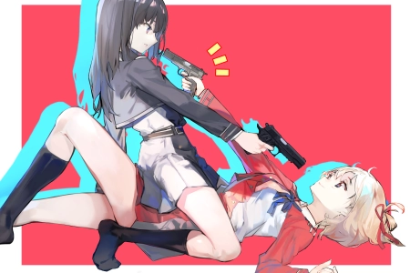 娇小 女孩  AI艺术 动漫 动漫女孩 枪  大腿  袜子 裙子 瞄准   电脑壁纸 4K壁纸 5016x3541