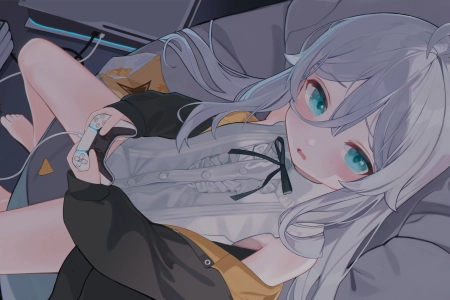 蓝眼睛 白发 动漫 女孩 任天堂 4K壁纸 3843x2160
