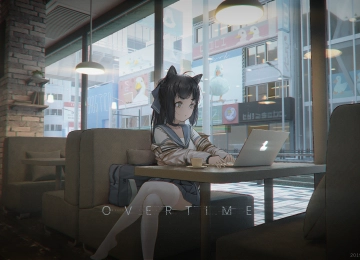原创人物 猫女孩 女学生 动漫女孩 猫耳朵 笔记本电脑  电脑壁纸 4K壁纸  4096x2160