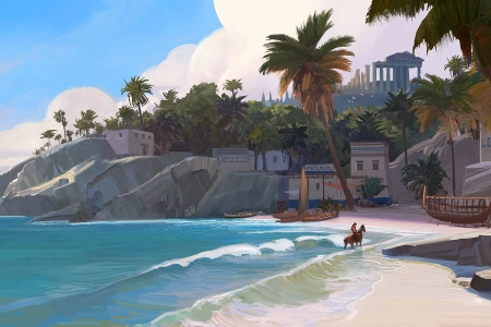 斯巴达人 电子 游戏 AI艺术 刺客信条 希腊 古希腊 热带 海滩 马 4K壁纸 3840x2160