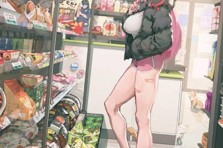 粉发少女便利商店购物 3631x5093