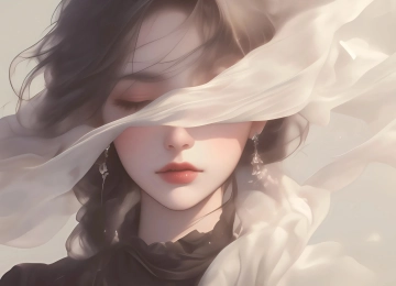 遮眼 唯美 动漫 壁纸 耳坠 女人 头像 闭眼 丝带 纱巾 4K壁纸  3840x2400