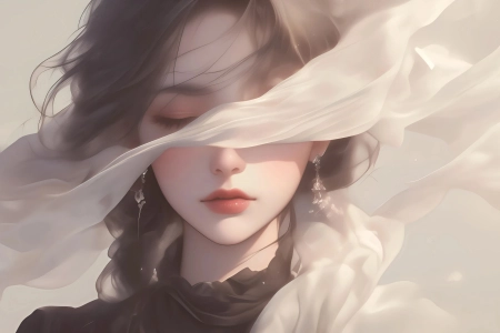 遮眼 唯美 动漫 壁纸 耳坠 女人 头像 闭眼 丝带 纱巾 4K壁纸 3840x2400