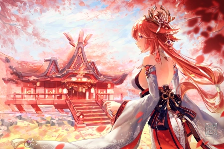 原神 艺术家 游戏CG 动漫 女孩 美术 素描 神社 4K壁纸 4950x3507