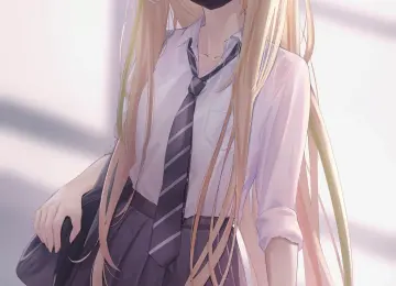 金发 动漫 动漫女孩 AI艺术 插图 面具 手机壁纸 4K壁纸  4338x7016