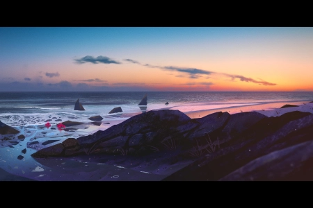 风景 岩石 天空 日落 大海 螃蟹 云  电脑壁纸 4K壁纸 3840x2160