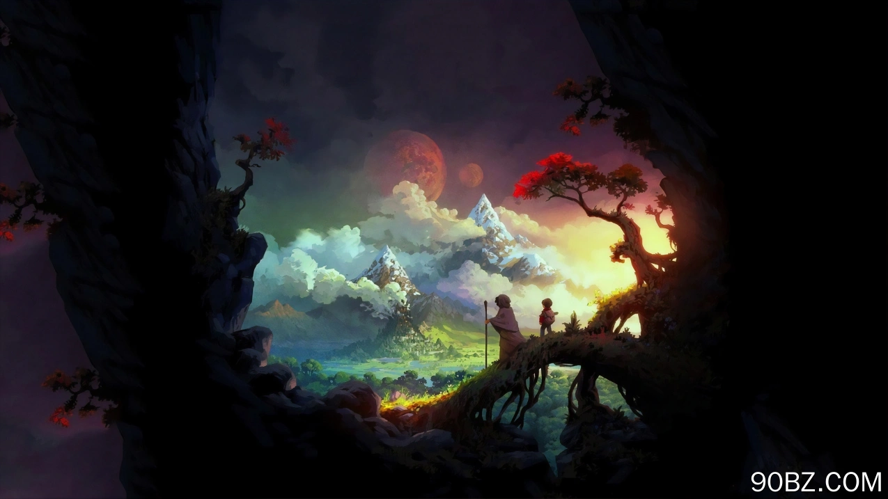 人物 儿童 旅行者 AI艺术 插图 奇幻艺术 风景 自然 树木 云  电脑壁纸 4K壁纸