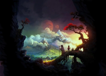 人物 儿童 旅行者 AI艺术 插图 奇幻艺术 风景 自然 树木 云  电脑壁纸 4K壁纸  3840x2160