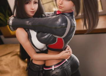 蒂法·洛克哈特，白鸟真依，最终幻想，怒之铁拳，电子游戏， crossover，游戏角色，游戏女角色，棕色头发，粉丝艺术，数字艺术，Ria-neearts，露脐，回头  3000x4100