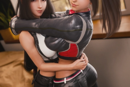 蒂法·洛克哈特，白鸟真依，最终幻想，怒之铁拳，电子游戏， crossover，游戏角色，游戏女角色，棕色头发，粉丝艺术，数字艺术，Ria-neearts，露脐，回头 3000x4100