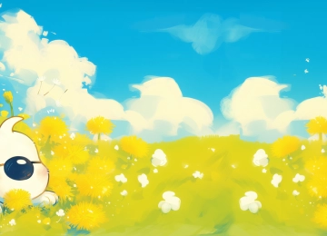 辛巴狗 花盆 花朵 带鱼屏 壁纸 2K壁纸 蓝天 草地 2K壁纸  3440x1440