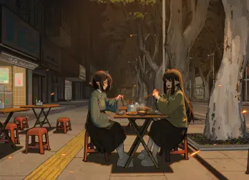 动漫 动漫女孩 街头 美食 动漫女孩吃 电脑壁纸 4K壁纸  4404x2478