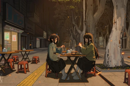 动漫 动漫女孩 街头 美食 动漫女孩吃 电脑壁纸 4K壁纸 4404x2478