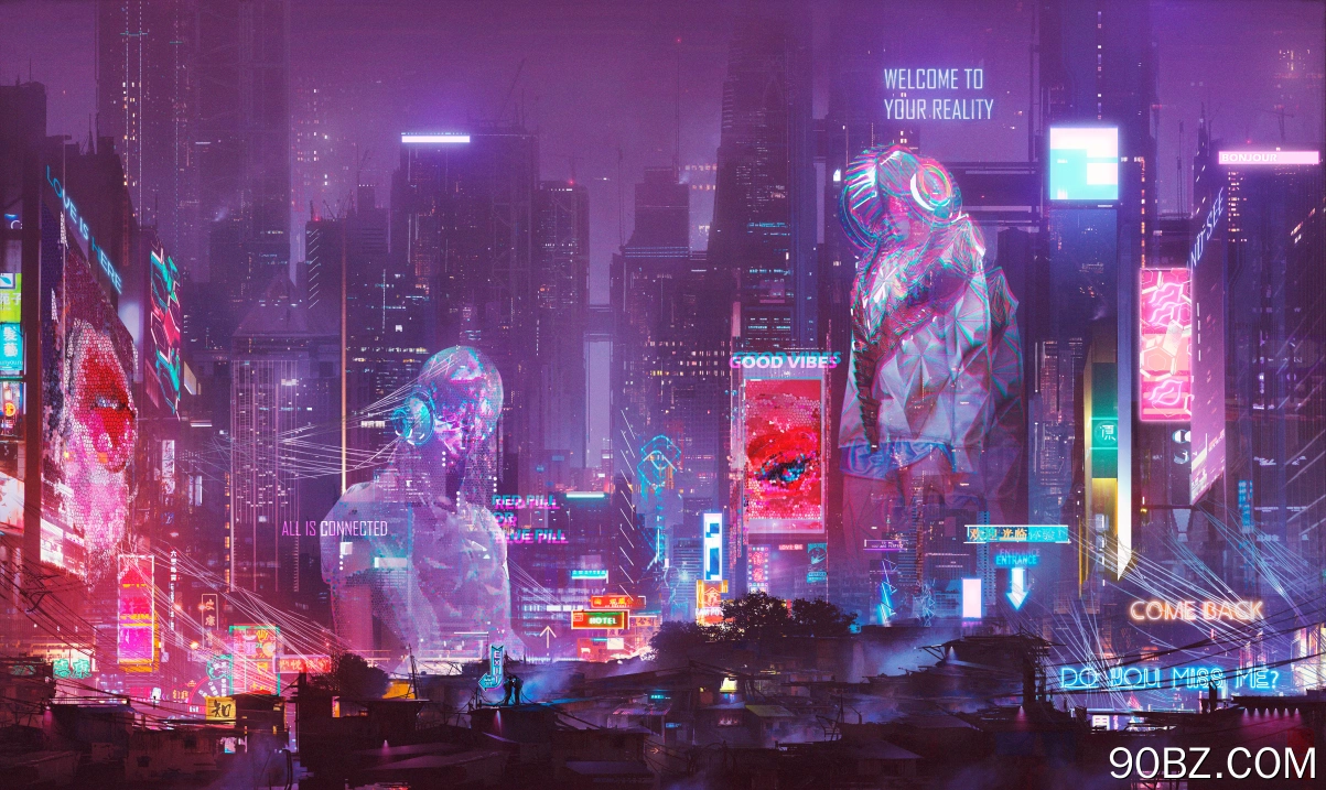 未来派城市 霓虹灯 城市 城市景观 建筑 摩天大楼 幻想艺术 赛博朋克  电脑壁纸 4K壁纸