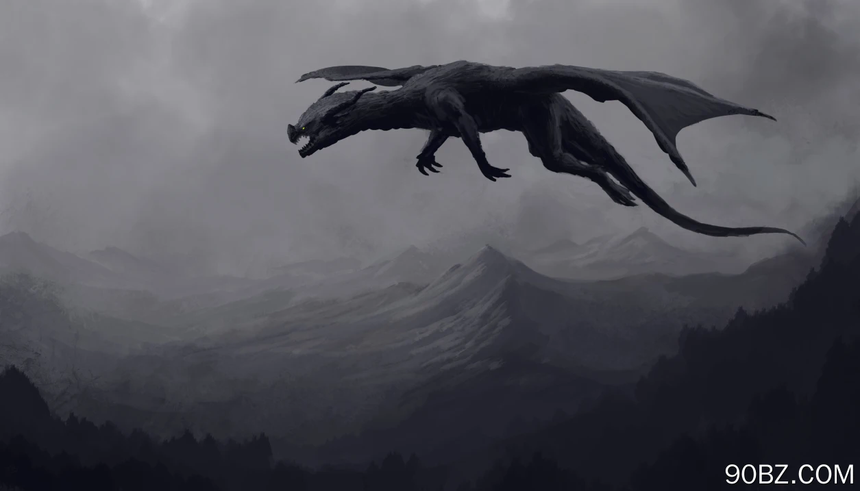 AI艺术 奇幻艺术 自然 风景 龙 山 飞翔 单色 极简主义 黑色 黄色眼睛 绘画  4K壁纸