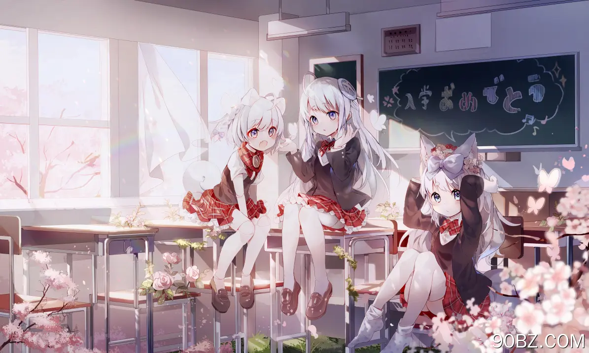 女学生 原创 人物 动漫 女孩 兽耳 长袜 萝莉 清纯 可爱 电脑壁纸 4K壁纸