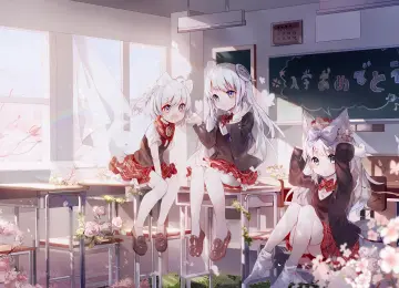 女学生 原创 人物 动漫 女孩 兽耳 长袜 萝莉 清纯 可爱 电脑壁纸 4K壁纸  4823x2894