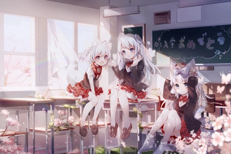 女学生 原创 人物 动漫 女孩 兽耳 长袜 萝莉 清纯 可爱 电脑壁纸 4K壁纸 4823x2894