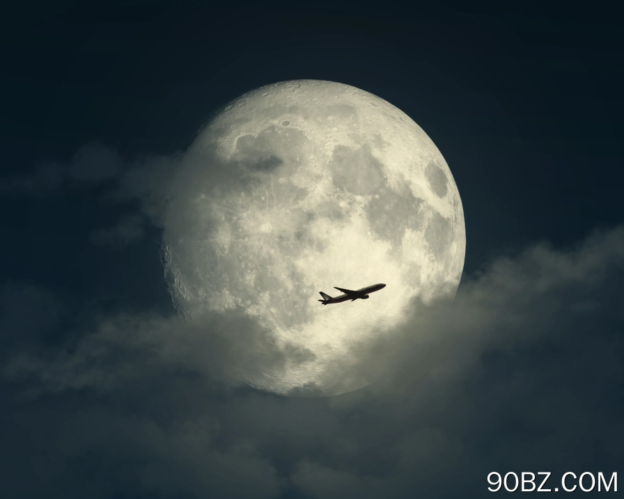 插图 月亮 云 天空 夜晚 飞机 极简主义 飞行 满月 4K壁纸