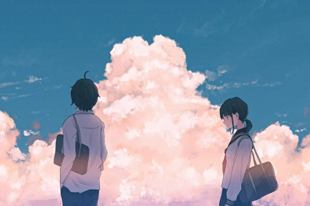 天空 雪 云 户外 动漫女孩 动漫男孩 电脑壁纸 4K壁纸 3840x2160
