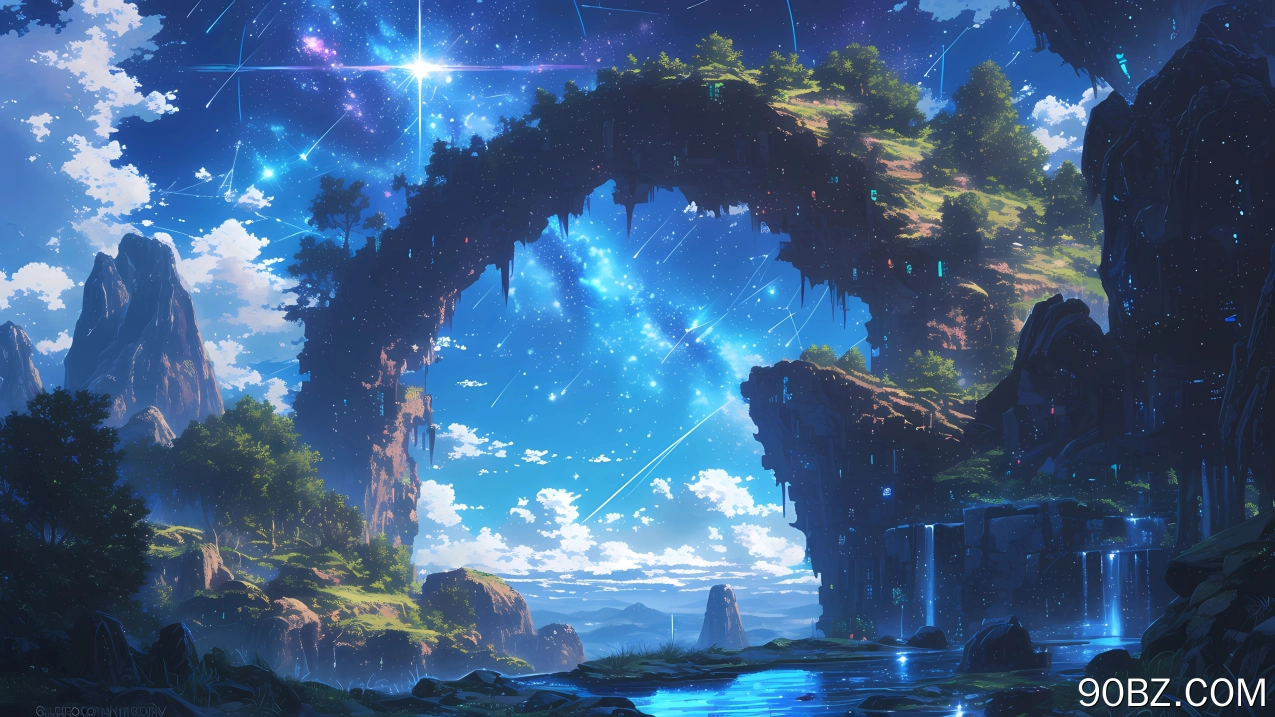 山桥 唯美 梦幻 星空 4K 风景 壁纸 流星 云海 4K壁纸