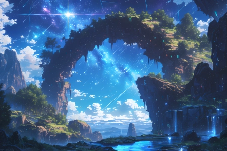 山桥 唯美 梦幻 星空 4K 风景 壁纸 流星 云海 4K壁纸 3840x2160
