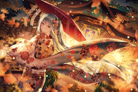 长发 动漫 女孩 数码艺术 肖像 和服 小提琴 初音 雨伞 服装 银发 4K壁纸 4500x2800