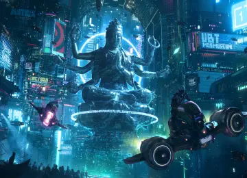 赛博朋克  雕像 车辆 科幻小说 AI艺术 电脑壁纸 4K壁纸  3840x2160