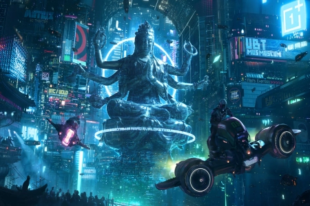 赛博朋克  雕像 车辆 科幻小说 AI艺术 电脑壁纸 4K壁纸 3840x2160
