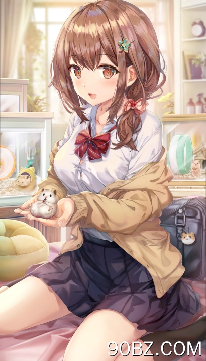 都灵赤瓜 深色皮肤 跪着 动漫 女孩 AI艺术 棕色眼睛 校服 手机壁纸 4K壁纸