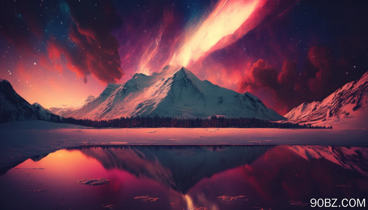 艺术 插图 风景 山 湖 冬天 雪 水 星星 星空 天空 云 4K壁纸