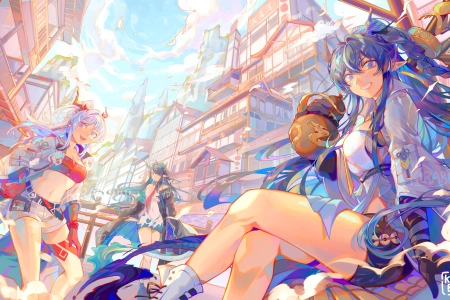  动漫 动漫女孩 神枪手 兽耳 龙女孩 龙角 龙尾 云 黄昏 神枪手 年 凌 魔术师 明日方舟 电脑壁纸 4K壁纸 4096x2417