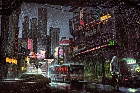 未来主义 城市 科幻 AI艺术 概念艺术 幻想艺术 赛博朋克 网络 城市 景观 车辆 黑暗 雨 4K壁纸 3840x2160