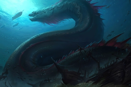 AI艺术 沉船 海洋 蛇 船 生物 深海 概念  电脑壁纸 4K壁纸 3840x2160