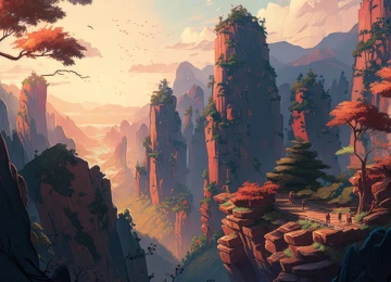 艺术 插图 山脉 国家公园 自然 树木 4K壁纸  4579x2616