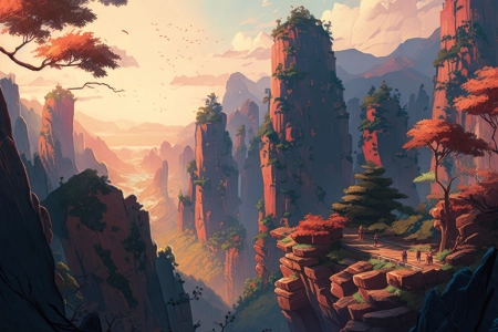 艺术 插图 山脉 国家公园 自然 树木 4K壁纸 4579x2616