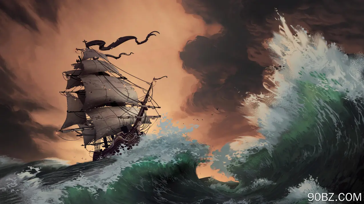 兰斯洛特·兰弗兰科尼 海盗船 波浪 船只 画笔 日落 风暴 插画 概念艺术 水