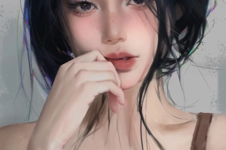 亚洲 女性 观看者 长发  白色背景 肖像显示 手机壁纸 4K壁纸 5000x6667