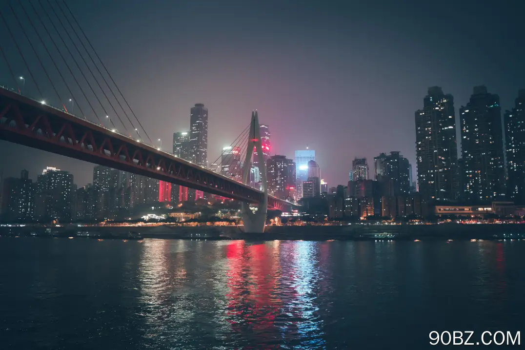 重庆 中国 天空 桥梁 河流 摩天大楼 夜晚 灯光 水波 电脑壁纸 4K壁纸